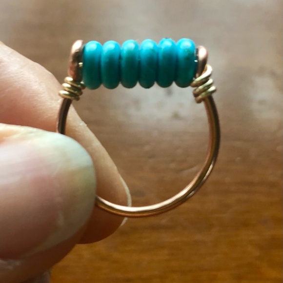 Copper and Teal Bead Ring, Hand Crafted - Picture 2 of 2